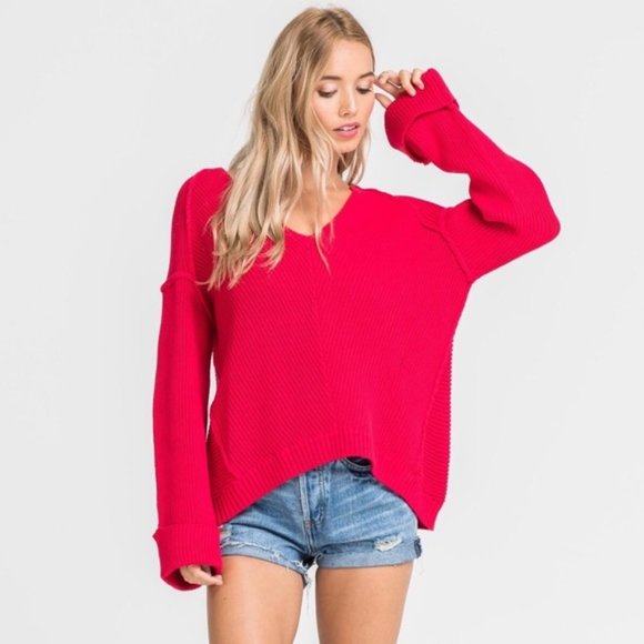 Lush Sweaters - Lush Red Roses Knit Sweater